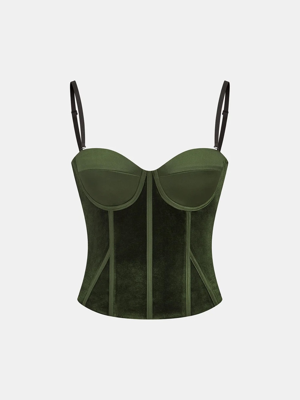 Commense Olive Green Velvet Satin Corset Bustier Size L